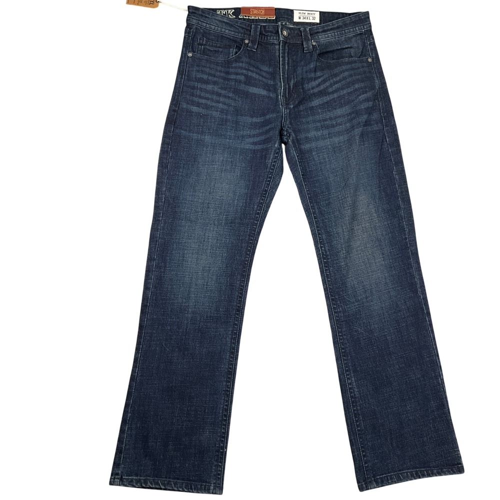 Axel Brand Jeans Mens 34W 32L Dark Blue Whisker Slim Boot Western Stretch‎ Denim